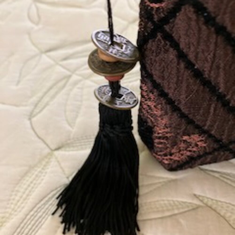 Chico's Brocade Fabric Accessories Bag Black/Brown Color Scheme - Picture 5 of 5